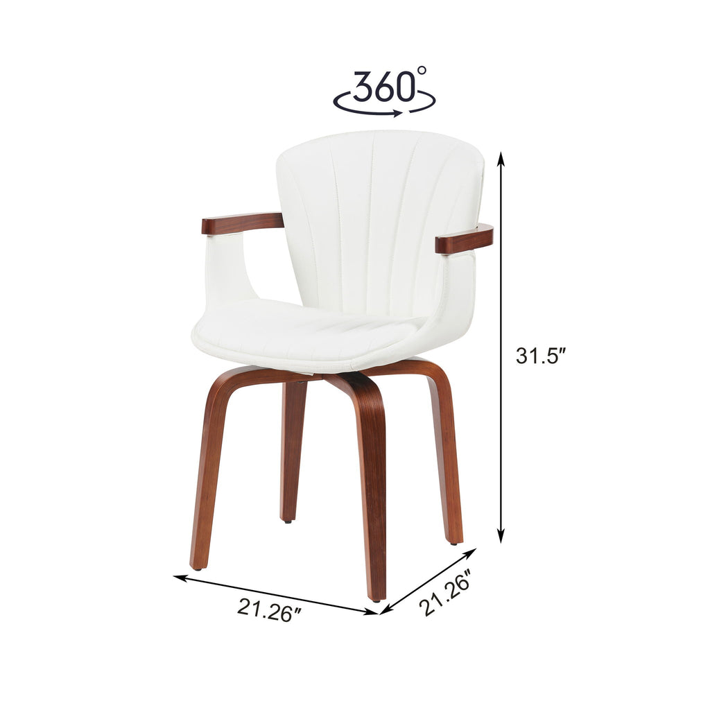 Mid Century Modern Bentwood Swivel Dining Chairs (Set of 2) - White / Walnut