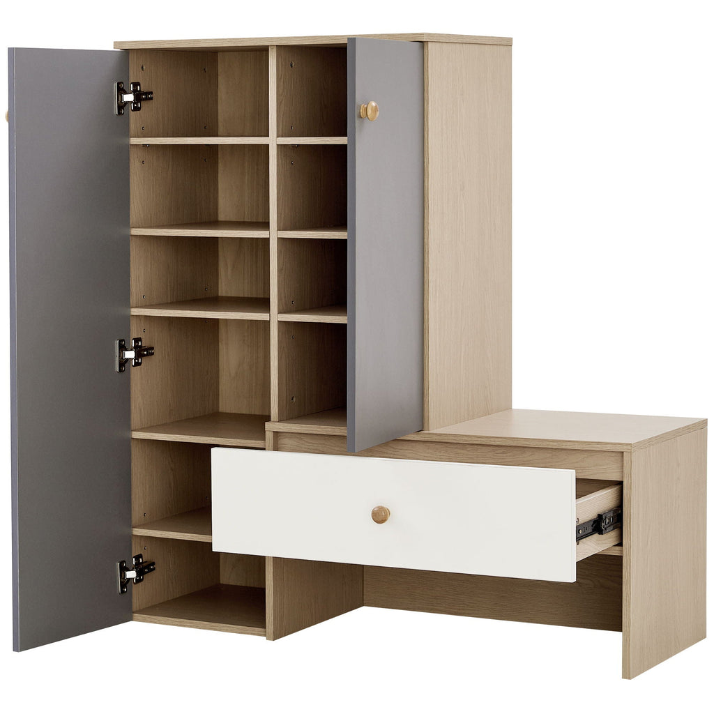 Modern Multi Functional Shoe Storage Bench & Cabinets With Adjustable Shelves - Gray / Natural Wood / White