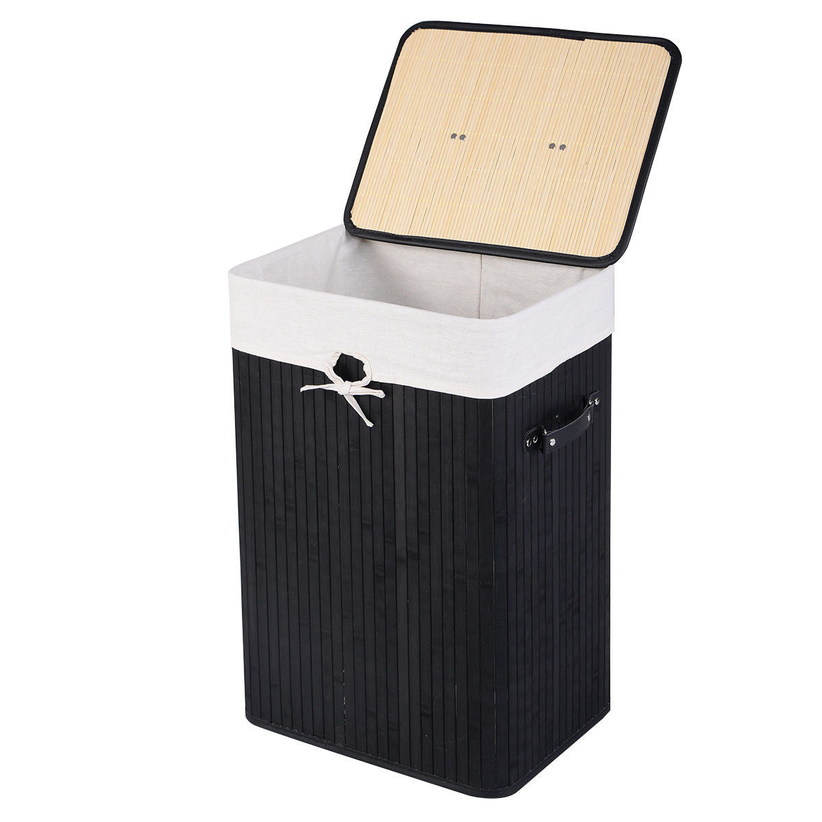 19 Gal Rectangle Laundry Basket Bamboo Clothes Hamper with Handles and Lid