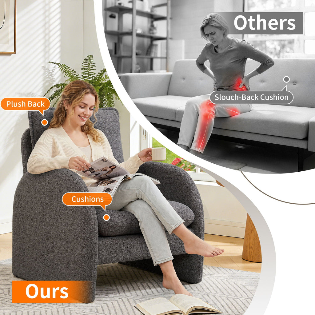 Modern Sherpa Upholstered Accent Chair, Comfortable Living Room Armchair, Lounge Chair For Bedroom, And Office