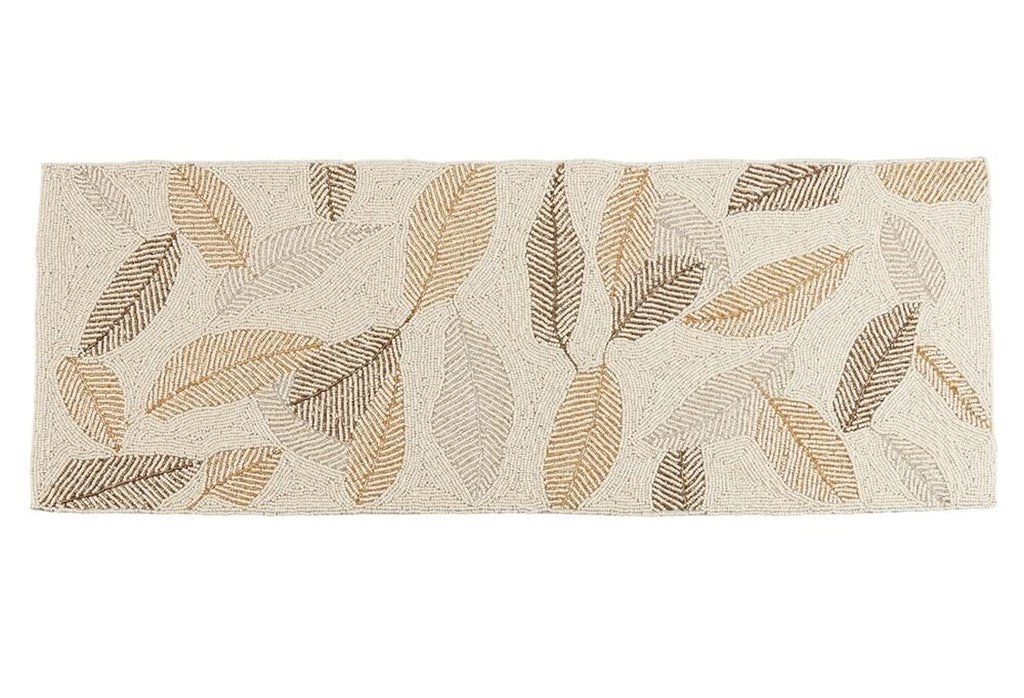 Fennco Styles Hand Beaded Leaves Table Runner 13" W x 36" L - Gold Elegant Table Cover for Home Décor, Holidays, Family Gatherings, Banquets and Special Occasion