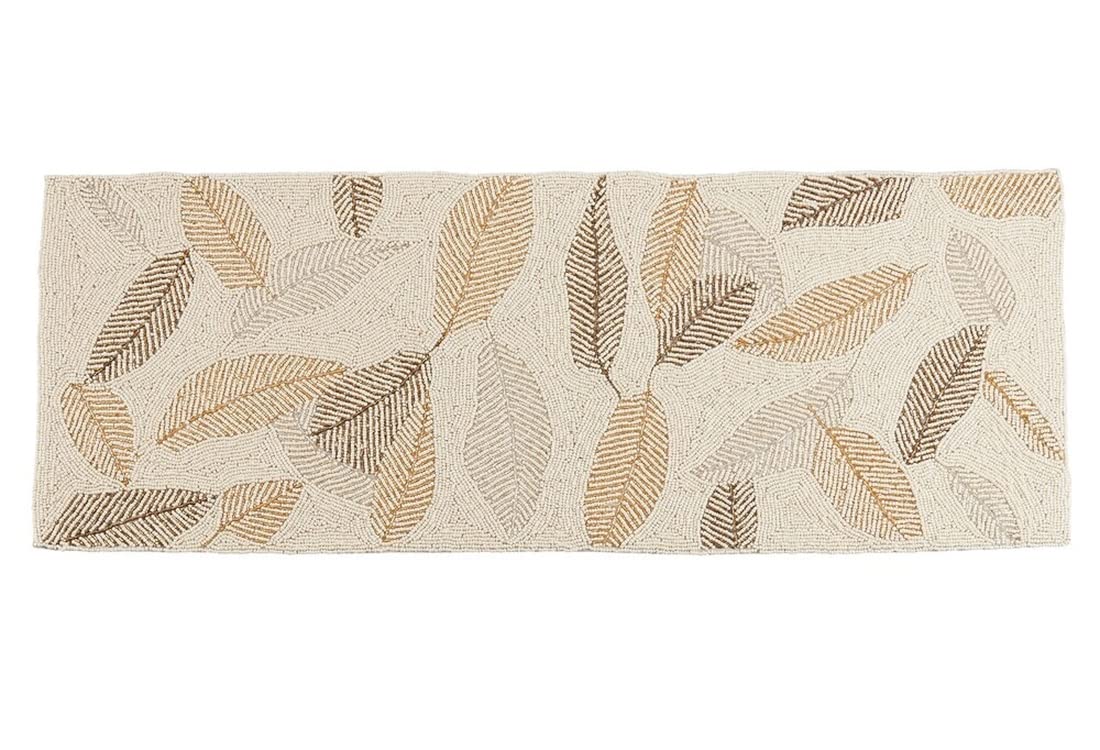 Fennco Styles Hand Beaded Leaves Table Runner 13" W x 36" L - Gold Elegant Table Cover for Home Décor, Holidays, Family Gatherings, Banquets and Special Occasion