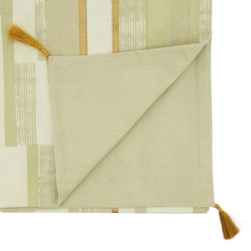 Fennco Styles Geometric Foil Print Cotton Woven Table Runner 16" W x 72" L - Gold Tassel Table Cover for Home Décor, Everyday Use, Banquets, Holidays, Family Gatherings and Special Occasion