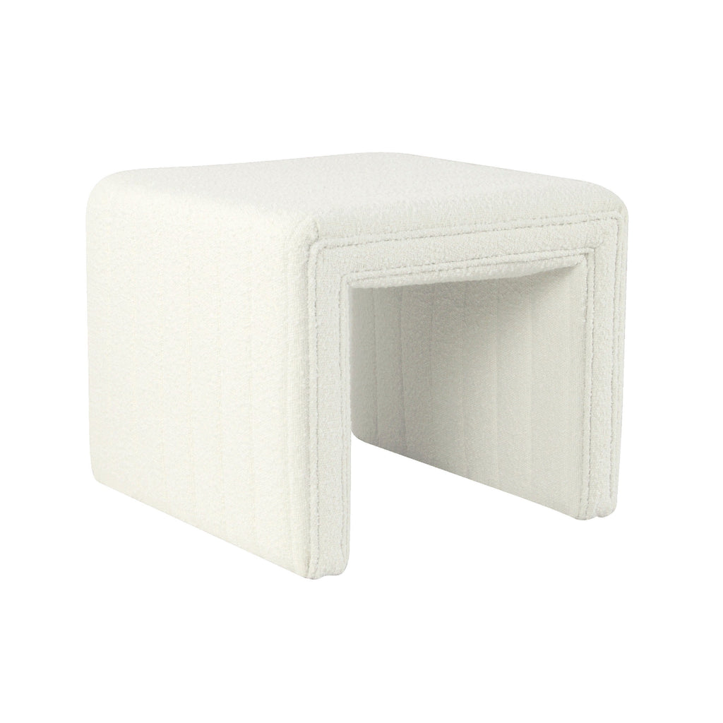 Ada Footstool Ottoman with Channel Tufting - Cream