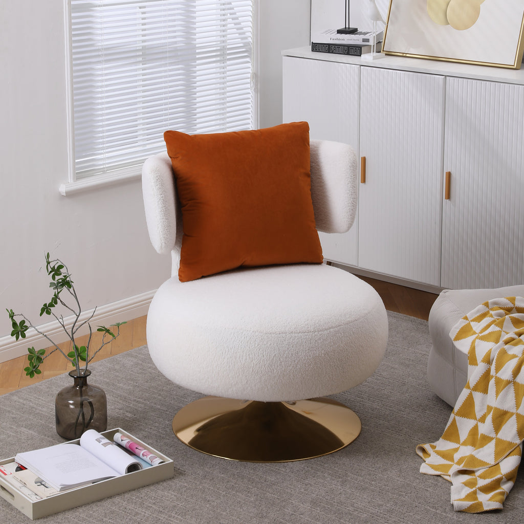 Swivel Accent Chair Armchair, Round Barrel Chair in Fabric for Living Room Bedroom White