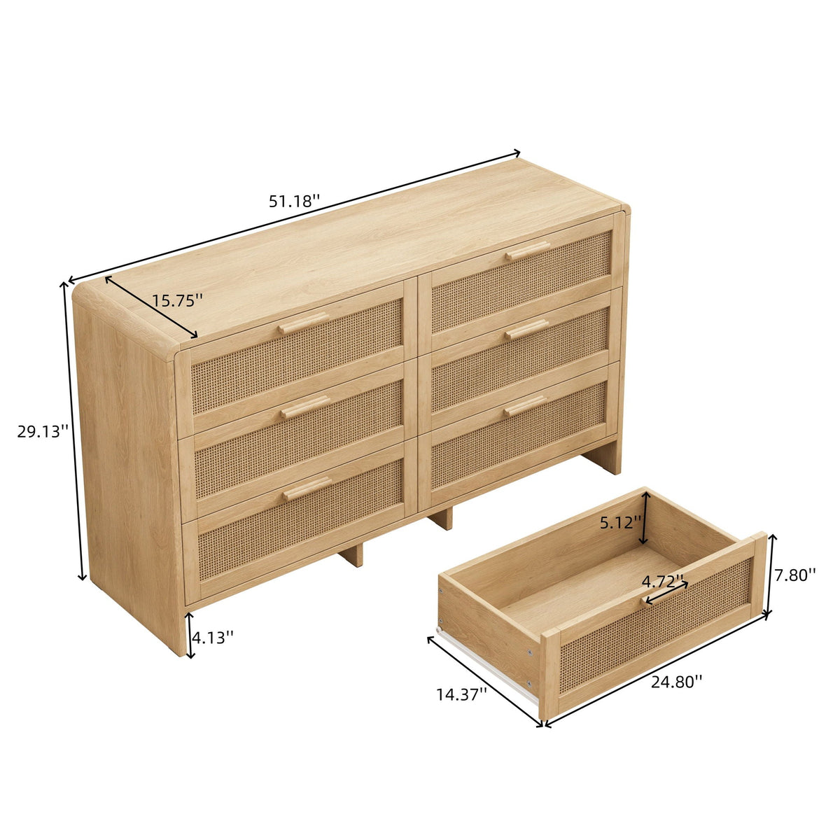 Modern Arc Shaped Corner Rattan Cabinet With 6 Drawers