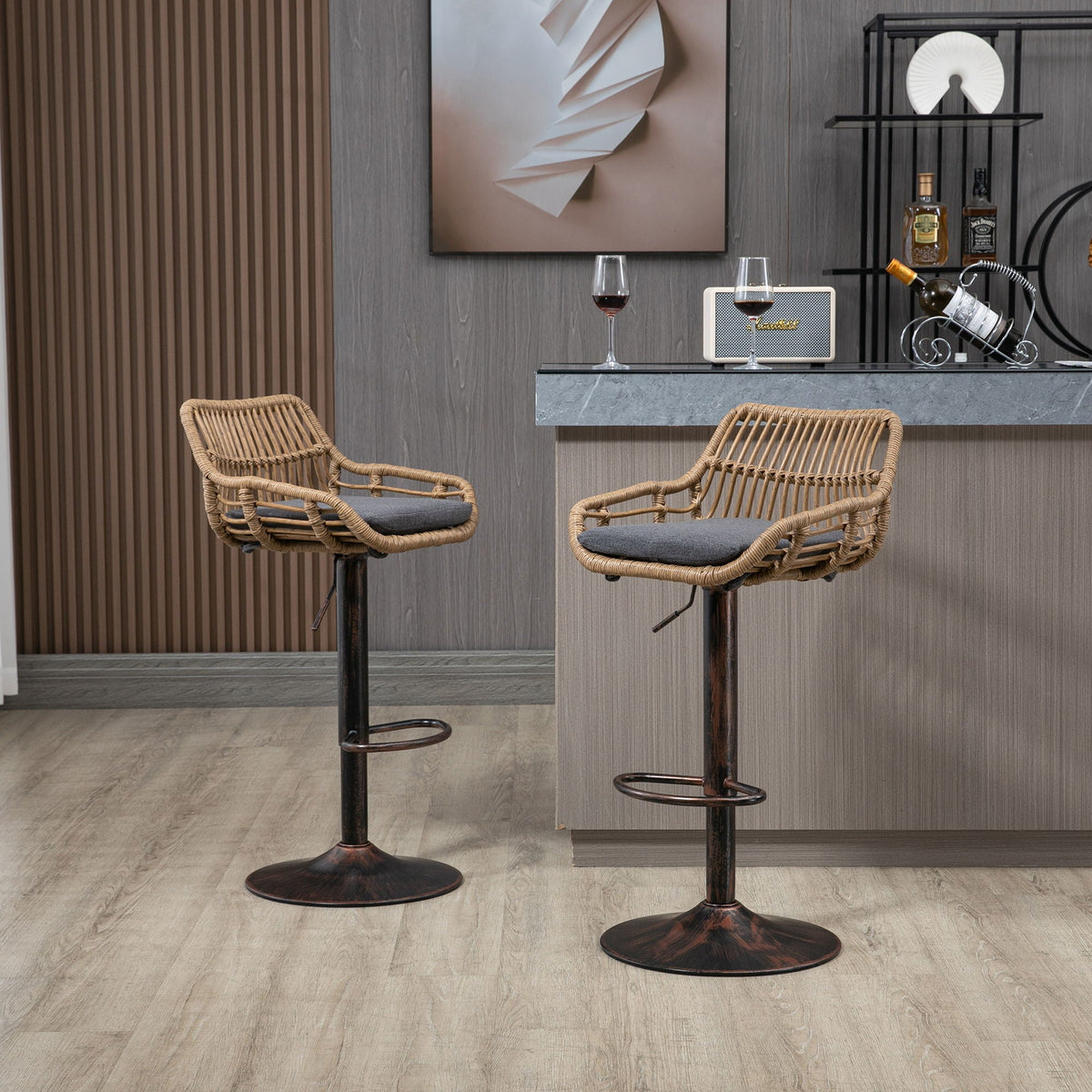 Modern Swivel Bar Stools Adjustable Counter Chairs With Footrest (Set of 2)