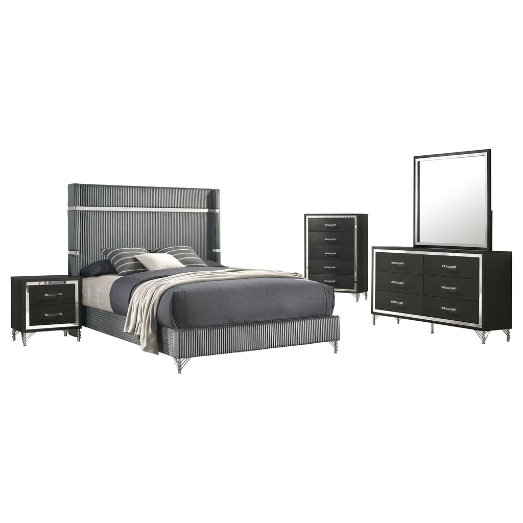 Lucia 5-piece Eastern King Bedroom Set Grey and Black