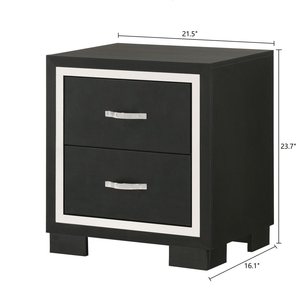 2 Drawer Bedroom Nightstand With Handles - Black