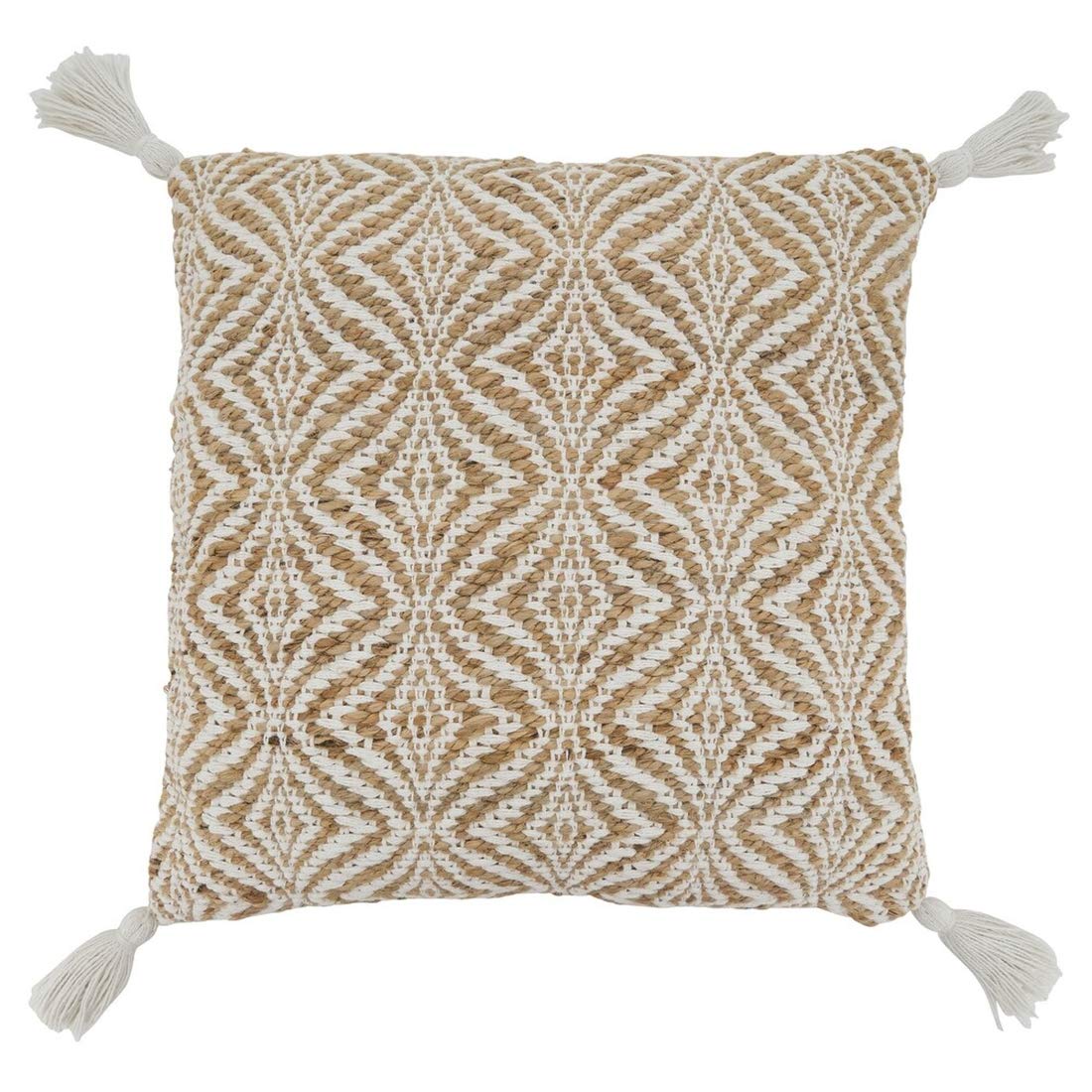 Fennco Styles Jute Cotton Woven Decorative Throw Pillow with Tassel 20" W x 20" L - Natural Cushion for Home Décor, Couch, Living Room, Bedroom