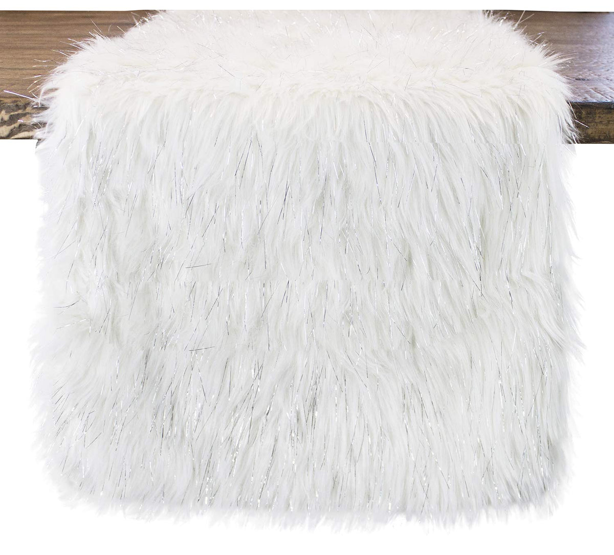 Exquisite Faux Fur with Silver Metallic Thread Table Runner
