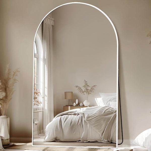 MELOMOIR Oversized Floor Mirror, Free Standing Leaning or Hanging, Suitable for Bedroom Living Room Home Gym Cloakroom, Thin Aluminum Frame, Tempered Glass, White