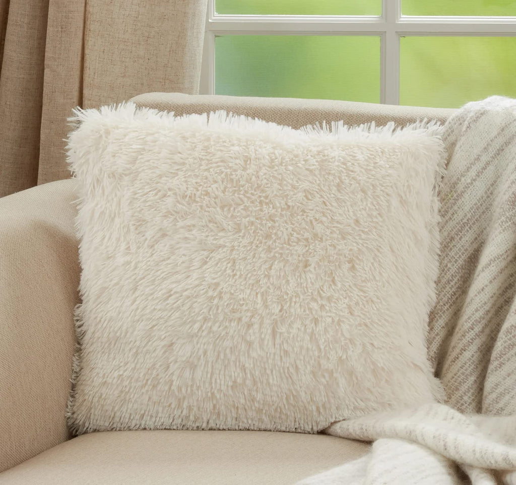 Fennco Styles Classic Faux Fur Decorative Throw Pillow Cover 18 x 18 Inch - Ivory Plush Cushion Case