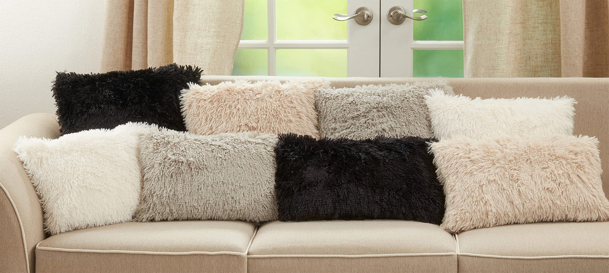 Fennco Styles Classic Faux Fur Decorative Throw Pillow Cover 18 x 18 Inch - Ivory Plush Cushion Case