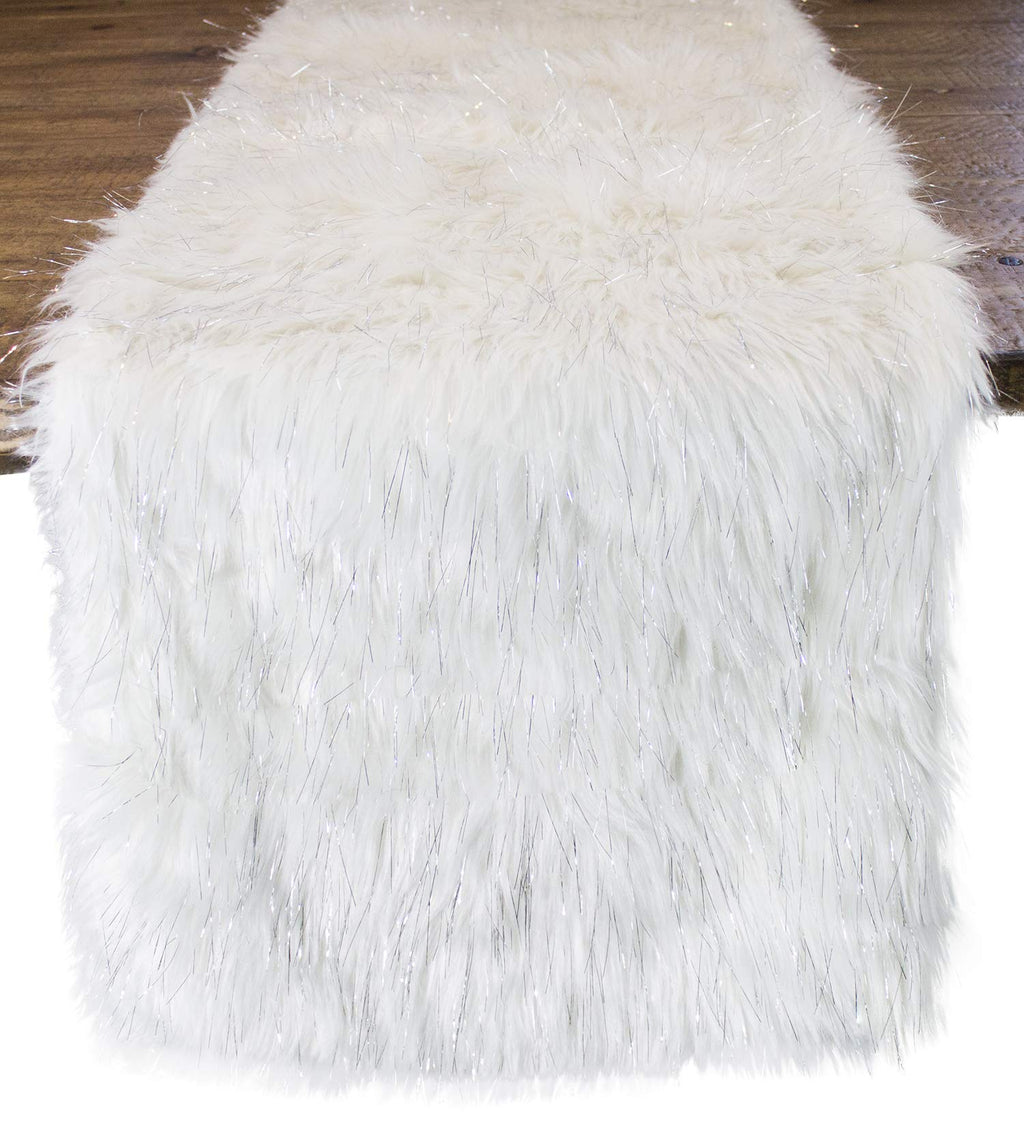 Exquisite Faux Fur with Silver Metallic Thread Table Runner