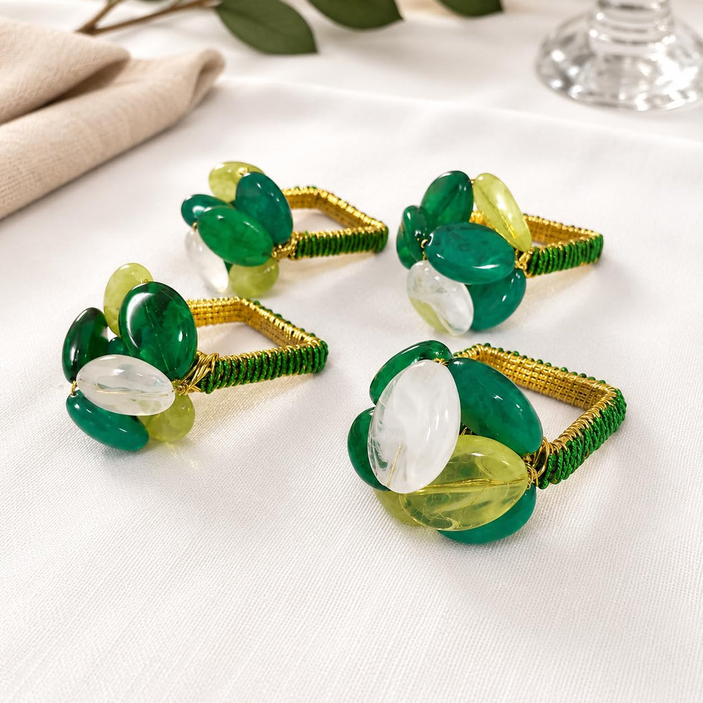 Fennco Styles Brown Gemstone Beaded Napkin Rings, Set of 4 - Handmade Decorative Napkin Holders