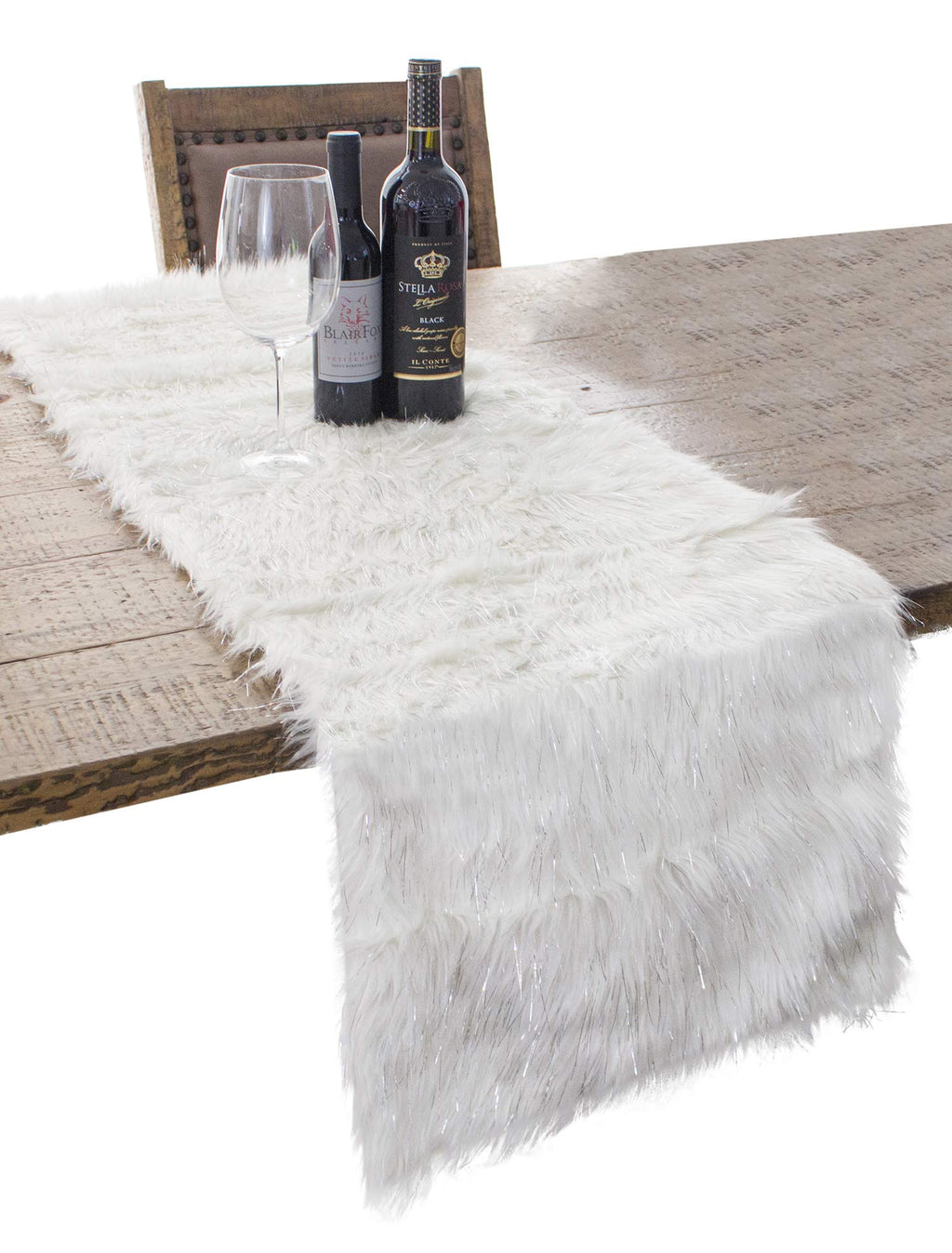 Exquisite Faux Fur with Silver Metallic Thread Table Runner