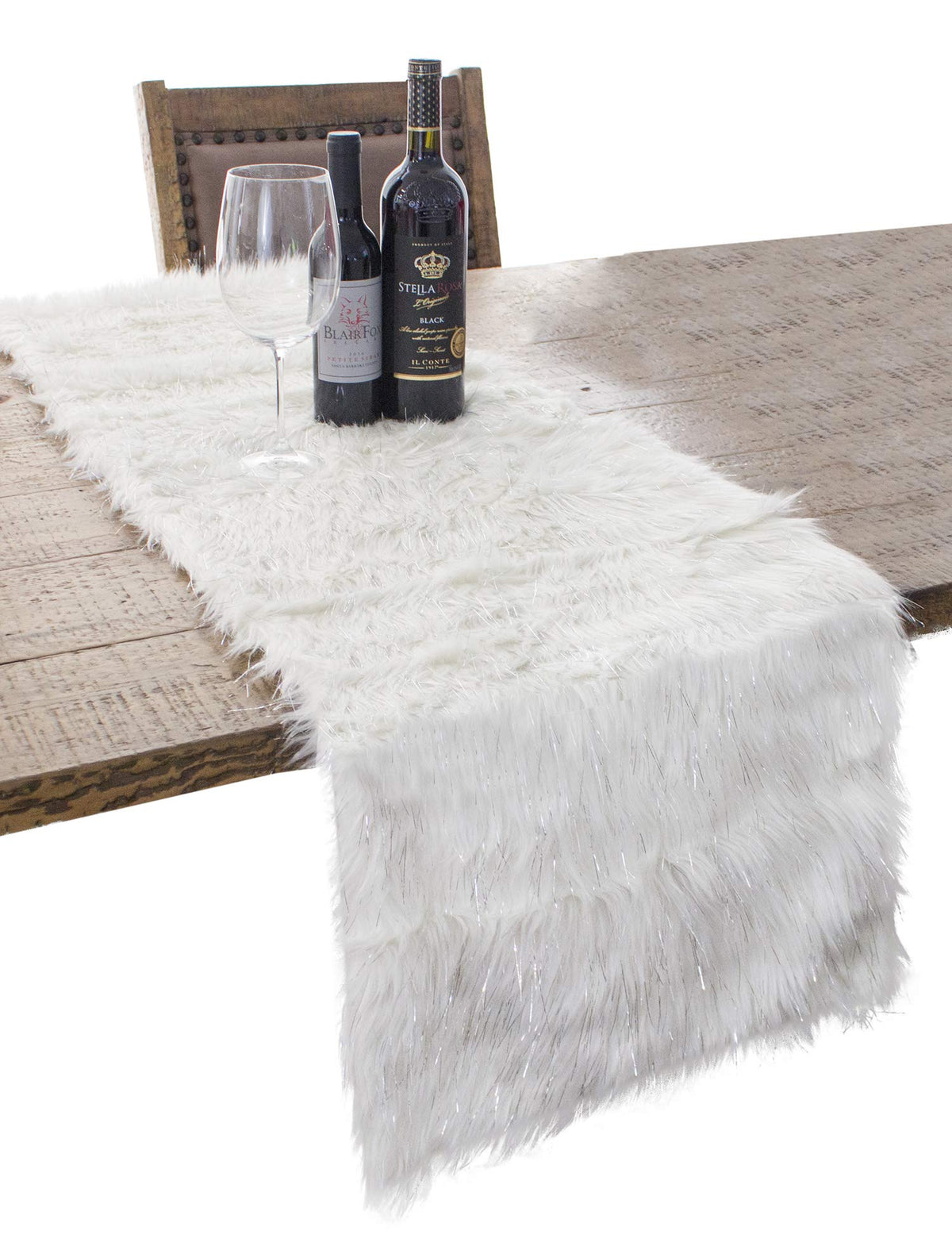 Exquisite Faux Fur with Silver Metallic Thread Table Runner