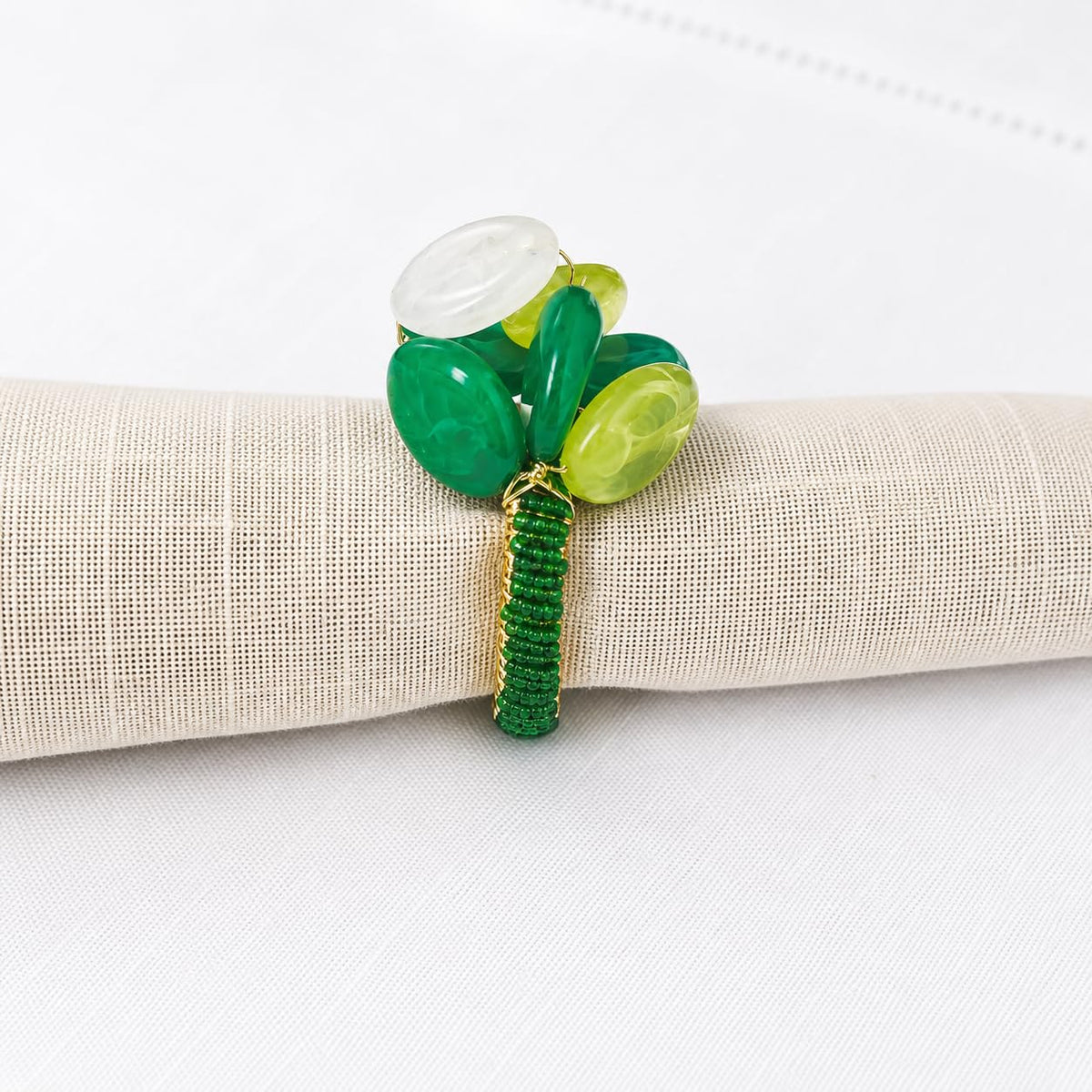 Fennco Styles Brown Gemstone Beaded Napkin Rings, Set of 4 - Handmade Decorative Napkin Holders