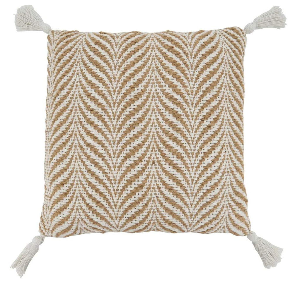 Fennco Styles Jute Cotton Woven Decorative Throw Pillow with Tassel 20" W x 20" L - Natural Cushion for Home Décor, Couch, Living Room, Bedroom