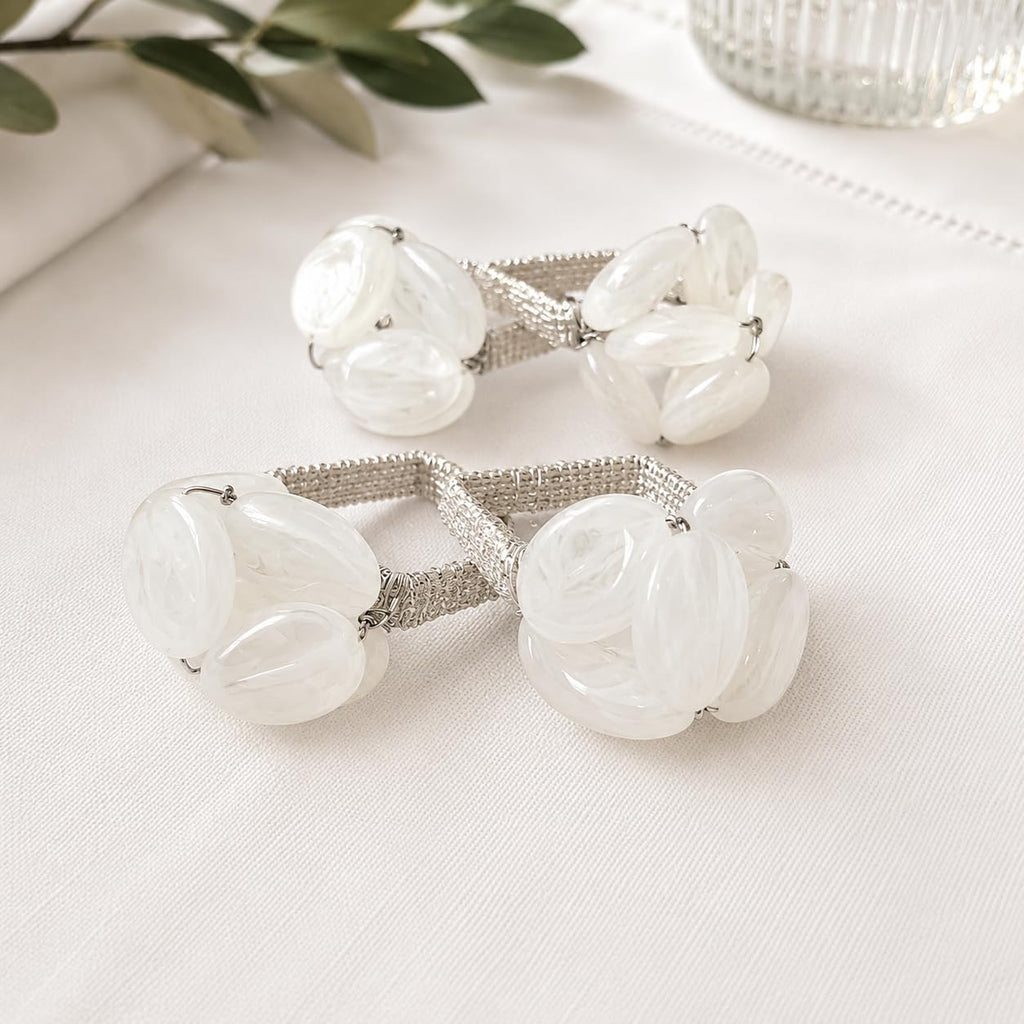 Fennco Styles Brown Gemstone Beaded Napkin Rings, Set of 4 - Handmade Decorative Napkin Holders