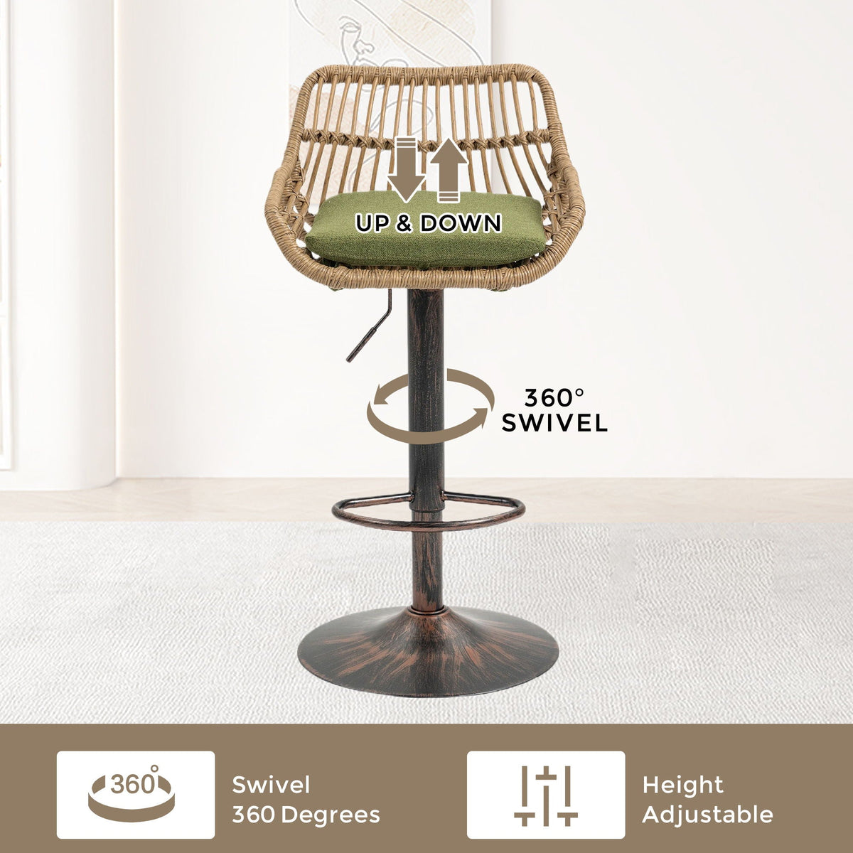 Modern Swivel Bar Stools Adjustable Counter Chairs With Footrest (Set of 2)