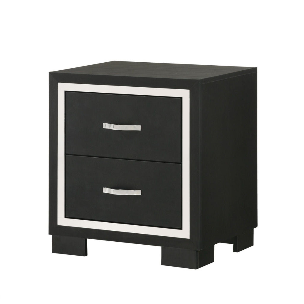 2 Drawer Bedroom Nightstand With Handles - Black