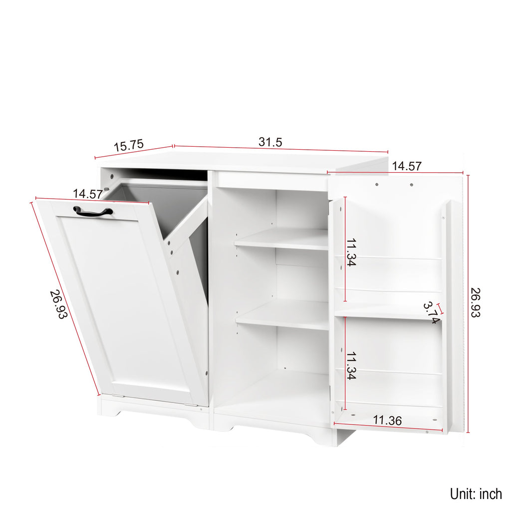 Laundry Cabinet with Tilt-Out Hamper and Adjustable Shelf - White
