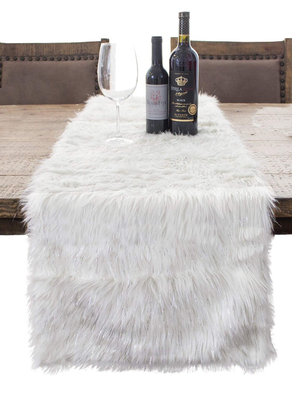 Exquisite Faux Fur with Silver Metallic Thread Table Runner