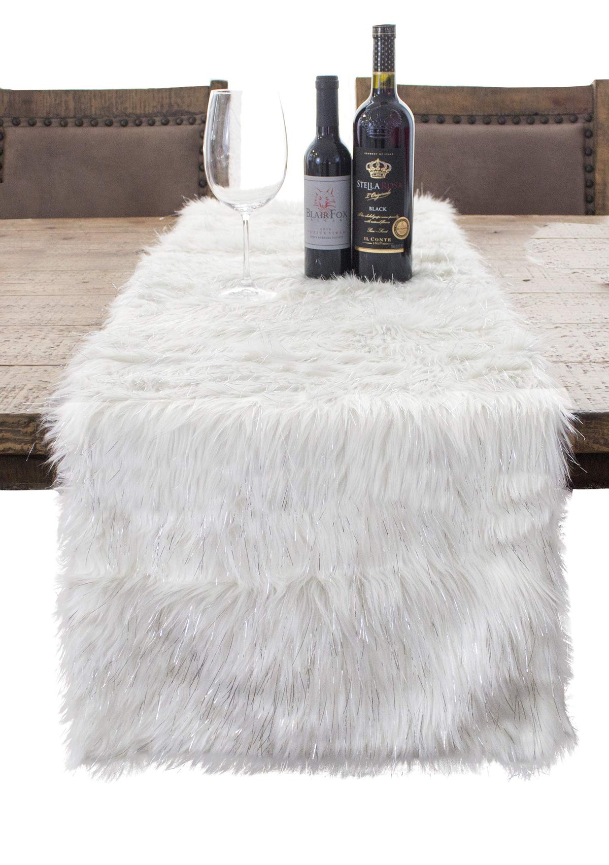 Exquisite Faux Fur with Silver Metallic Thread Table Runner