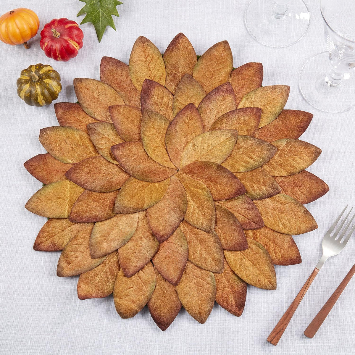 Fennco Styles Harvest Fall Leave Holiday Placemats 15" Round, Set of 4
