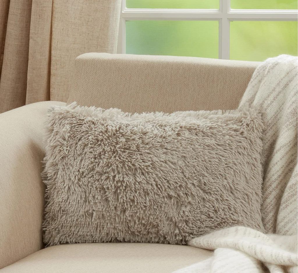 Fennco Styles Classic Faux Fur Decorative Throw Pillow Cover 18 x 18 Inch - Ivory Plush Cushion Case
