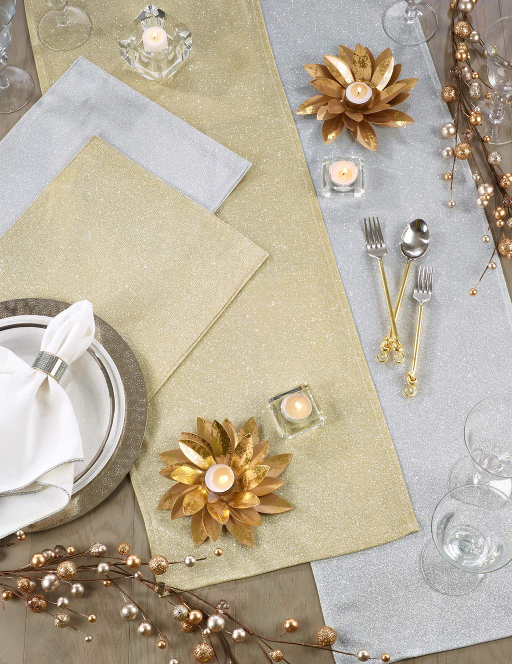 Fennco Styles Contemporary Shimmering Design Table Runner 14 x 72 Inch - Gold Table Cover for Home Décor, Banquets, Family Gathering and Special Events