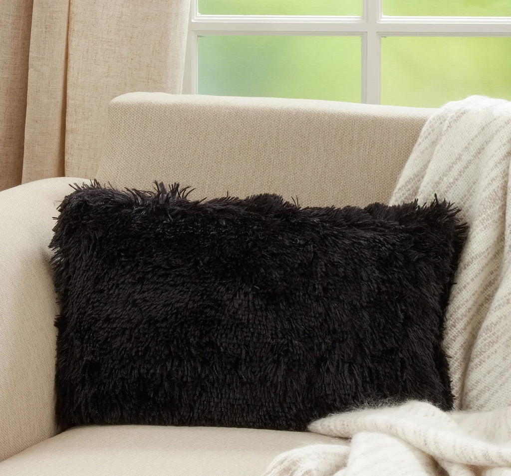 Fennco Styles Classic Faux Fur Decorative Throw Pillow Cover 18 x 18 Inch - Ivory Plush Cushion Case