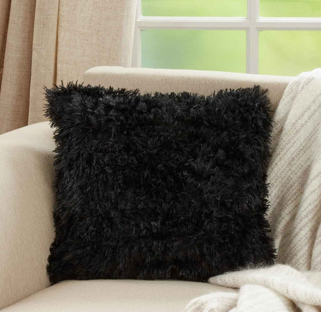 Fennco Styles Classic Faux Fur Decorative Throw Pillow Cover 18 x 18 Inch - Ivory Plush Cushion Case