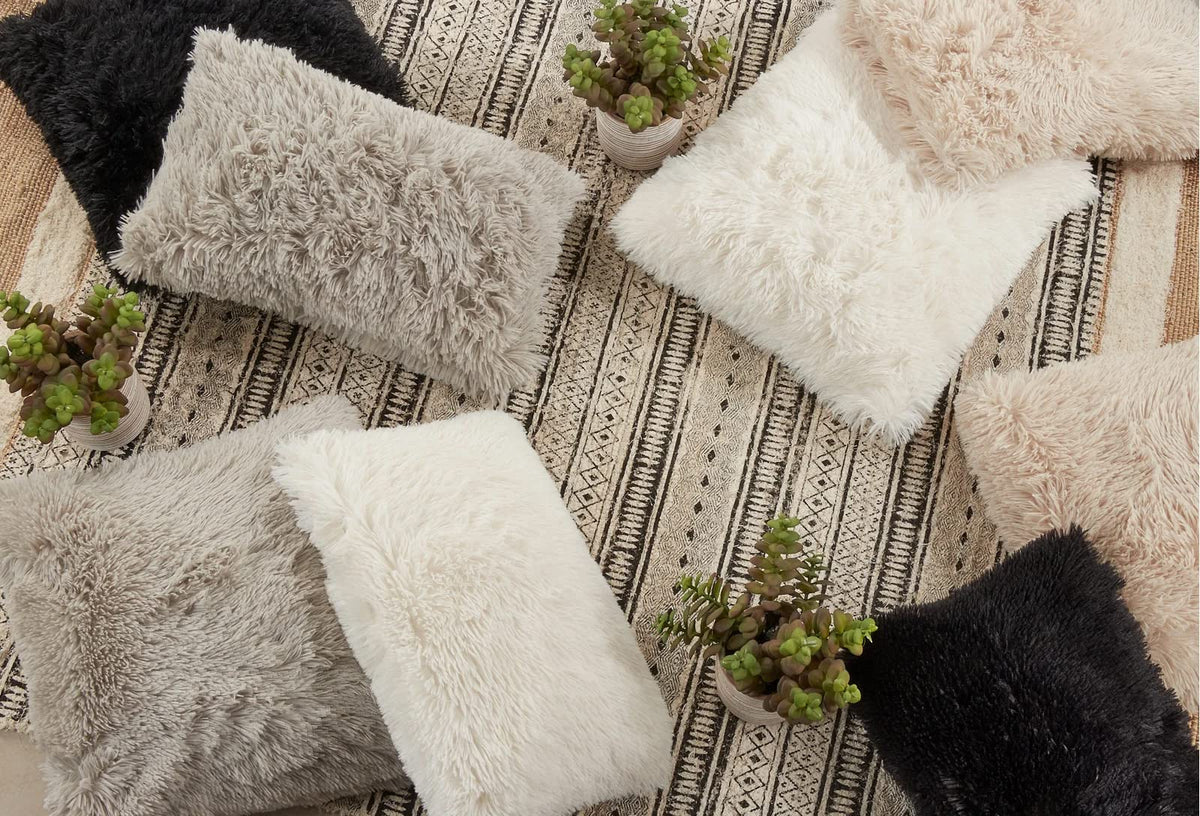 Fennco Styles Classic Faux Fur Decorative Throw Pillow Cover 18 x 18 Inch - Ivory Plush Cushion Case