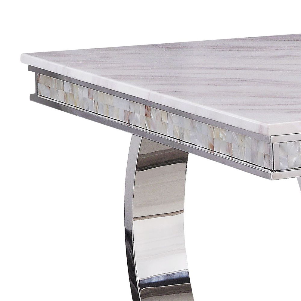Zander - Dining Table - White Printed Faux Marble Top & Mirrored Silver