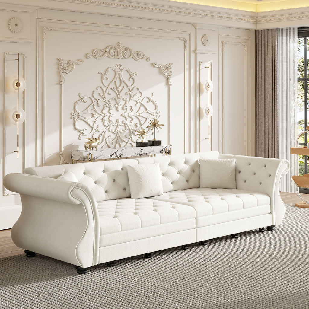 Oversized Chesterfield Pull Out Sofa Bed, Roll Arm Couch With Flower Tufting For Living Room