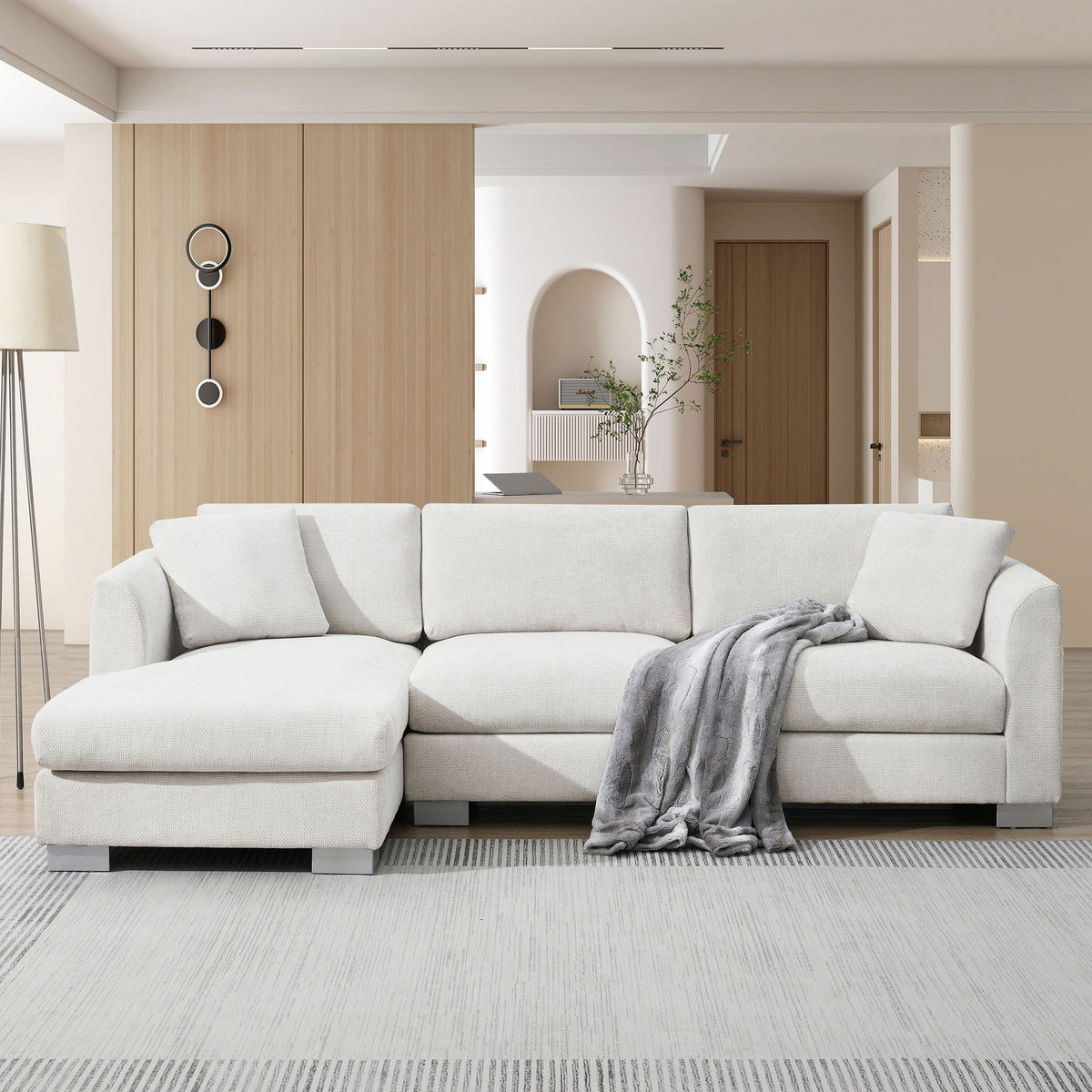 Modern Cloud Sectional Sofa L Shaped Luxury Couch Set With 2 Free Pillows 4 Seat With Oversized Chaise