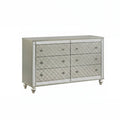 6 Drawer Bedroom Dresser With Diamond Patterned Drawer Fronts - Silver