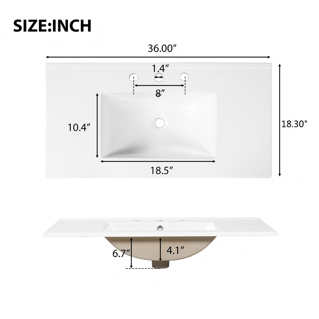 36" Luxury Striped Bathroom Vanity, Soft-Close Dual-Door Storage & Premium Ceramic Sink
