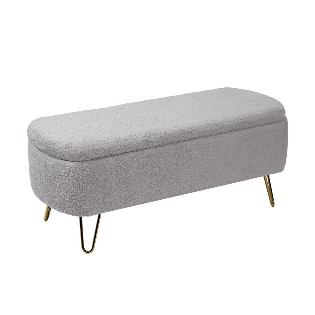 Storage Ottoman Bench For End Of Bed Legs, Modern Camel Faux Fur Entryway Bench Upholstered Padded With Storage For Living Room Bedroom