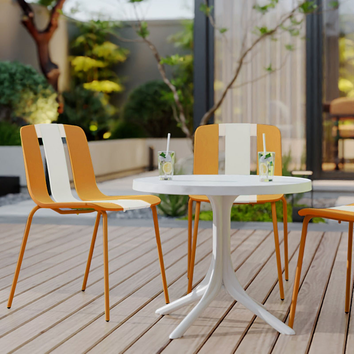 4 Piece Set Of Modern Striped Color Blocking Single Chairs With Round Table