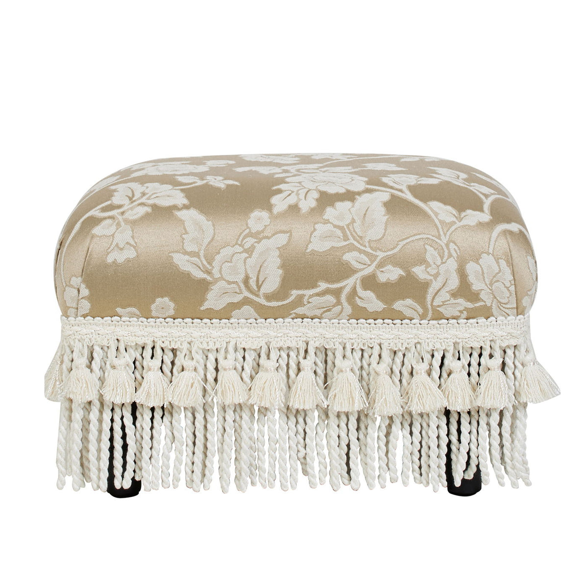 Handcrafted Accent Footstool Ottoman with Solid Wood Frame - Beige or Pearl Silver