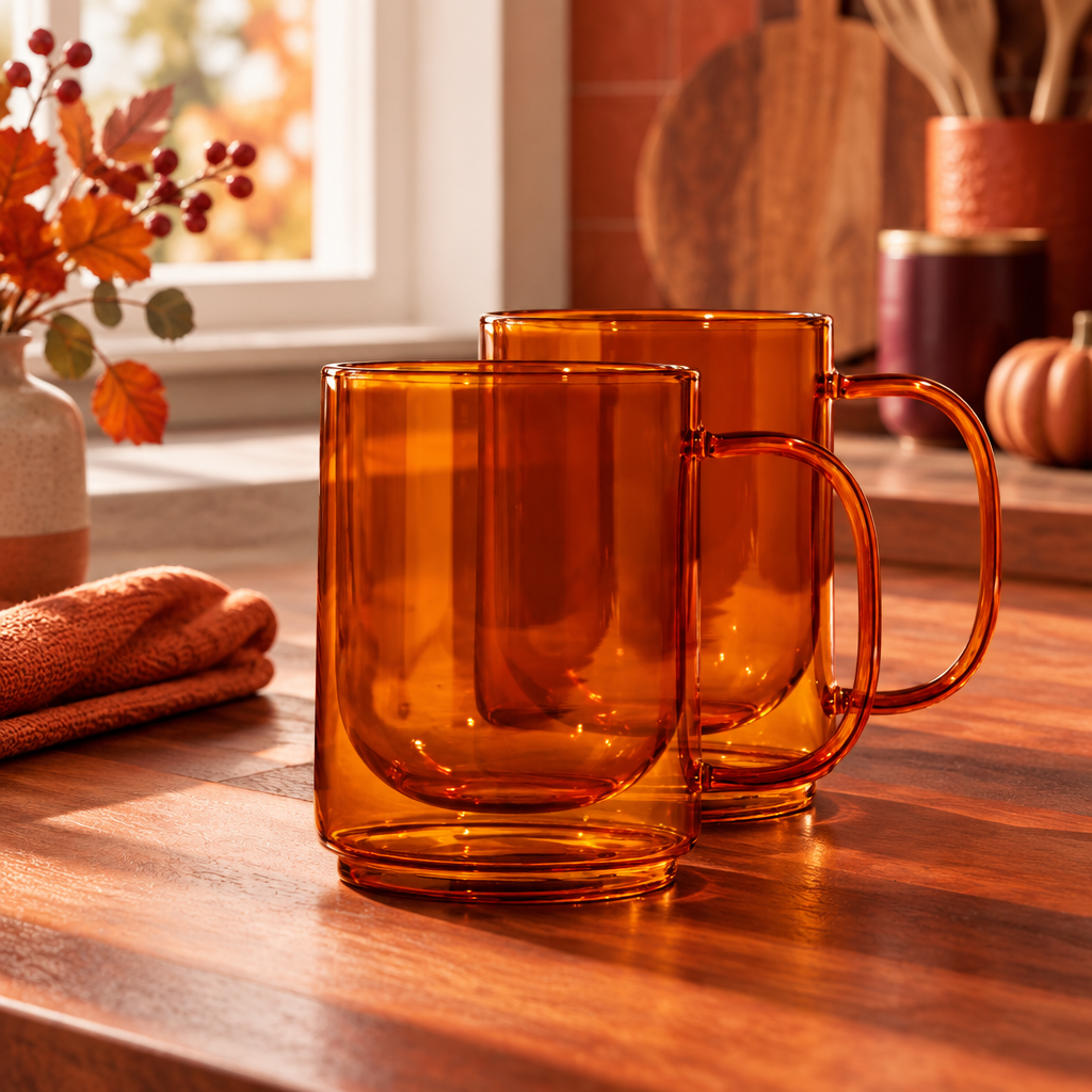 Cove 12oz Glass Mug - Set of 2 - Amber