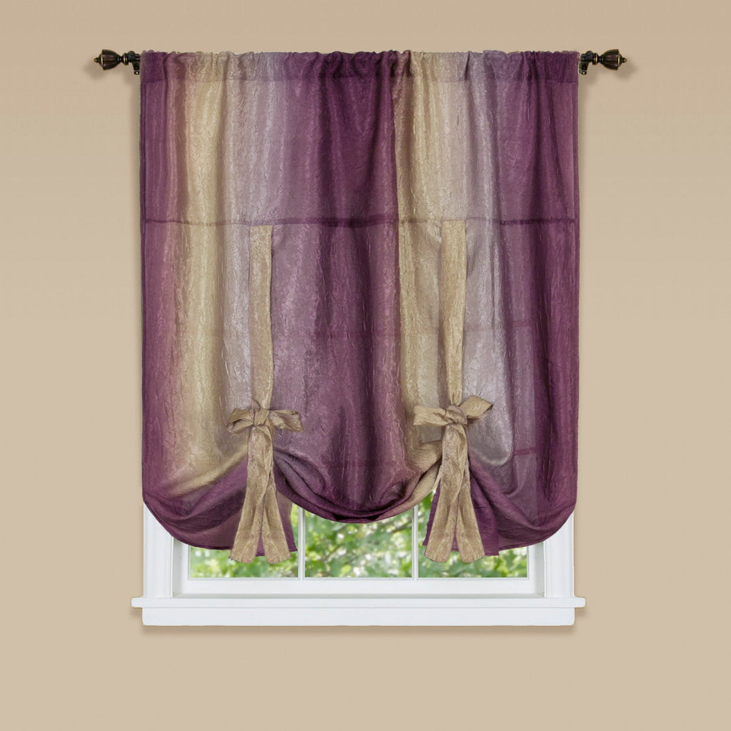 Ombre Window Curtain Tie-Up Shade, 50x63 inches, Polyester, Blush and Natural Hues - Aubergine