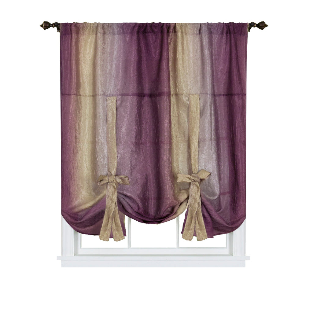 Ombre Window Curtain Tie-Up Shade, 50x63 inches, Polyester, Blush and Natural Hues - Aubergine