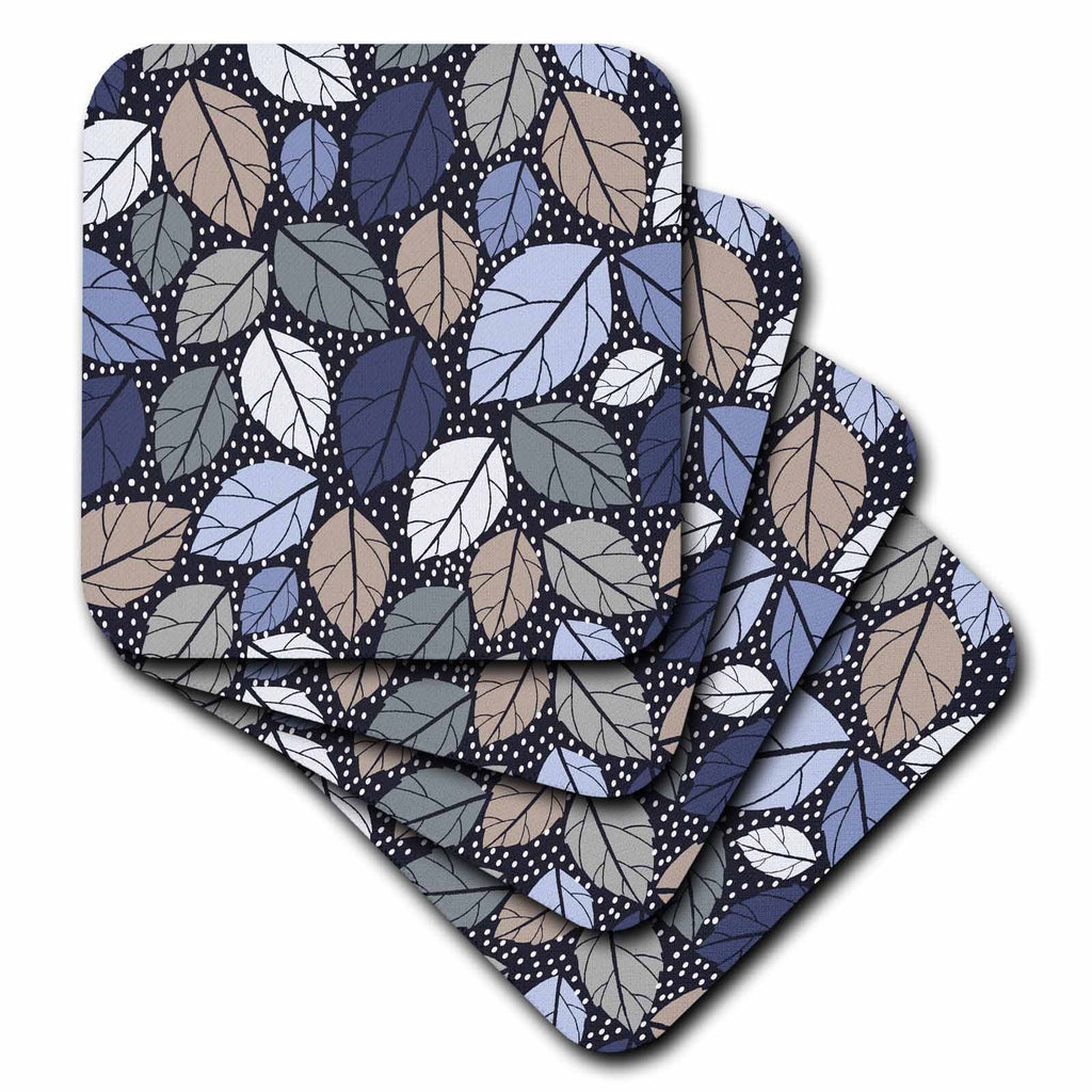 3dRose Leaves, Leaf, Contemporary, Modern, Black and White, Blue, Beige,... - Coasters (cst-376256)