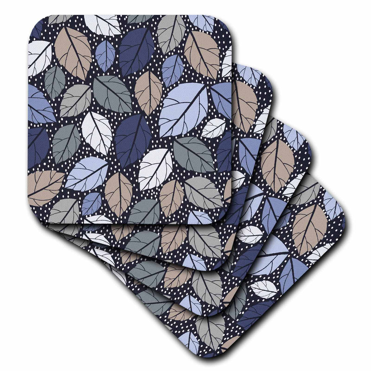 3dRose Leaves, Leaf, Contemporary, Modern, Black and White, Blue, Beige,... - Coasters (cst-376256)