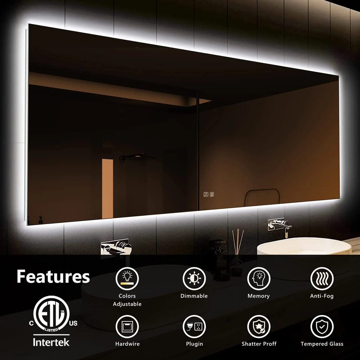 Deluxe Sleek Backlit LED Bathroom Mirror